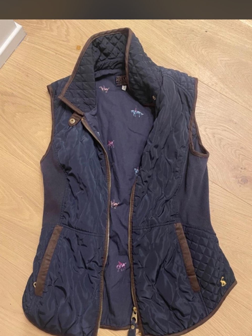 Joules Navy Quilted Gilet with Brown Trim